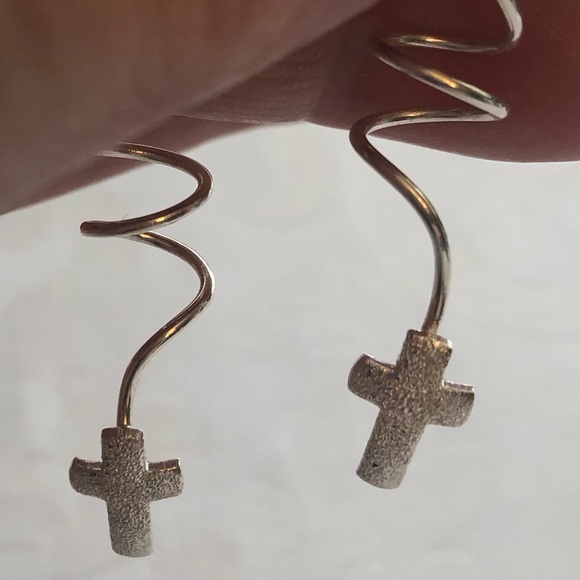 Silver Spiral Threader Earrings with Cross 🆕 Religious - Picture 5 of 14